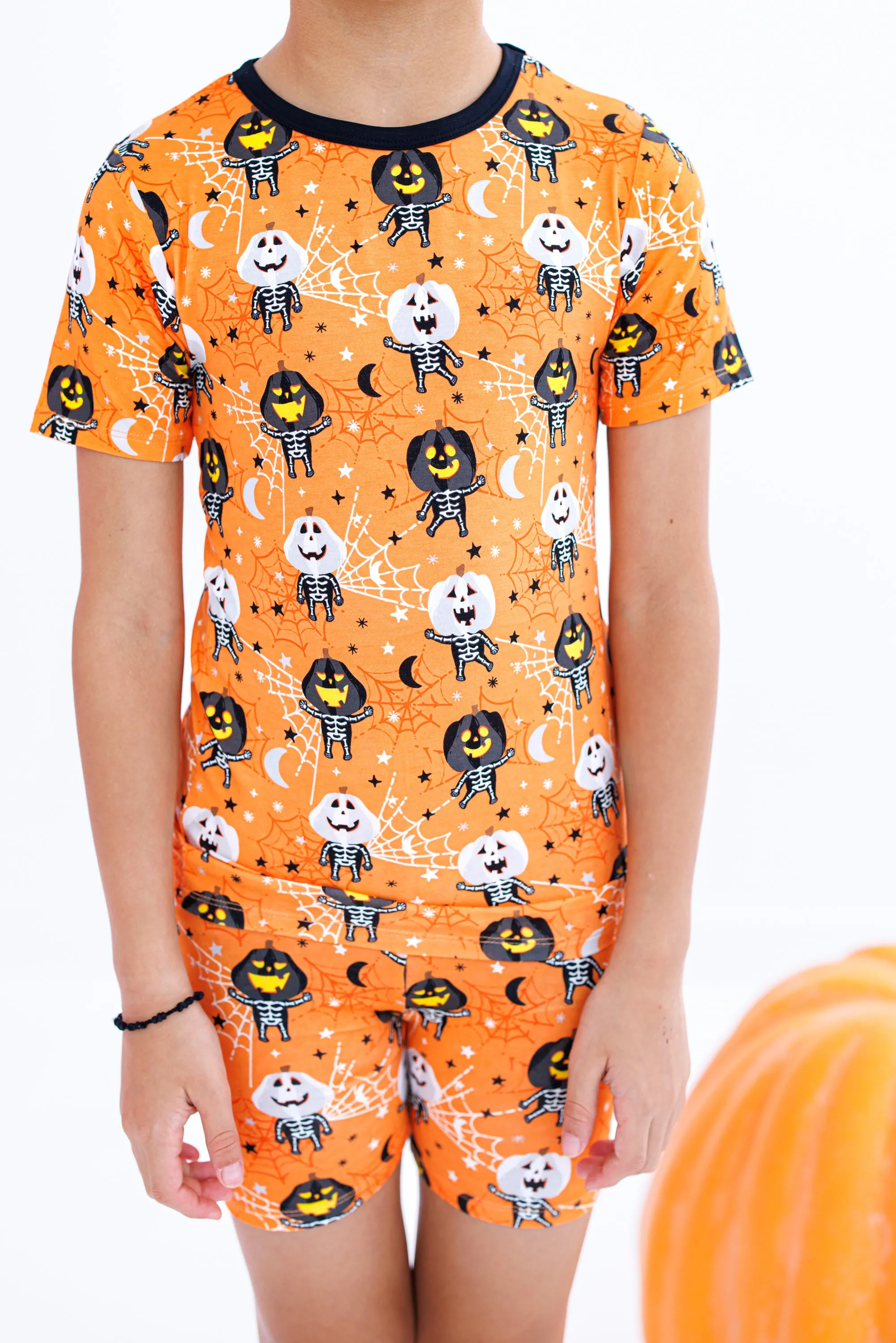 Birdie Bean Michael Glow in the Dark Pumpkin 2-piece Short Sleeve Pajamas with Shorts