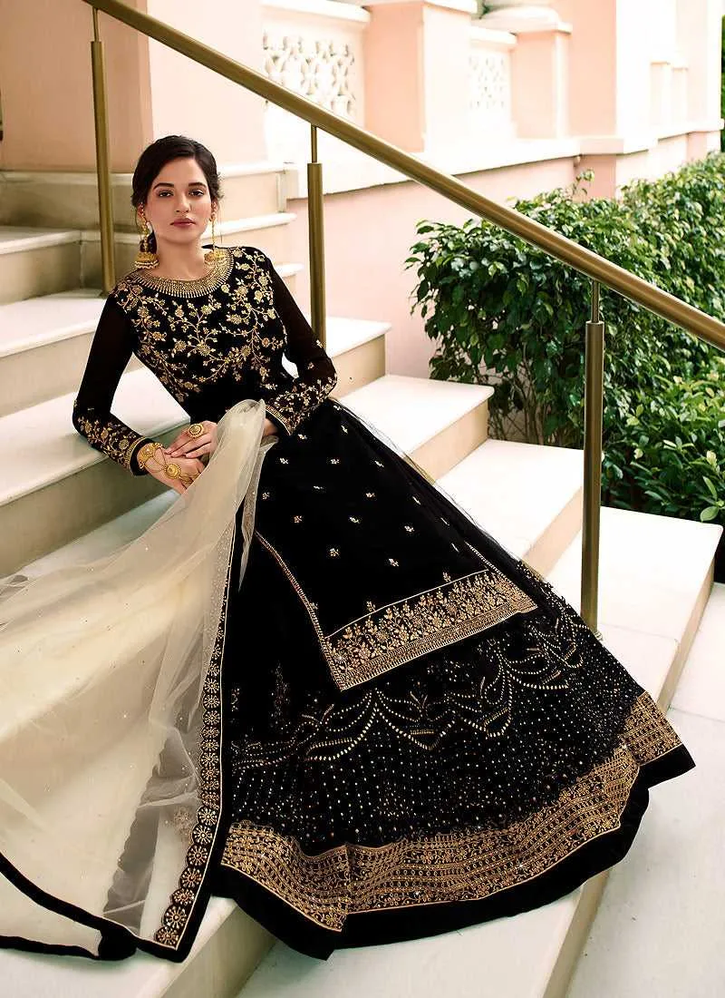 Black and Gold Heavy Embroidered Lehenga/ Pant Style Suit