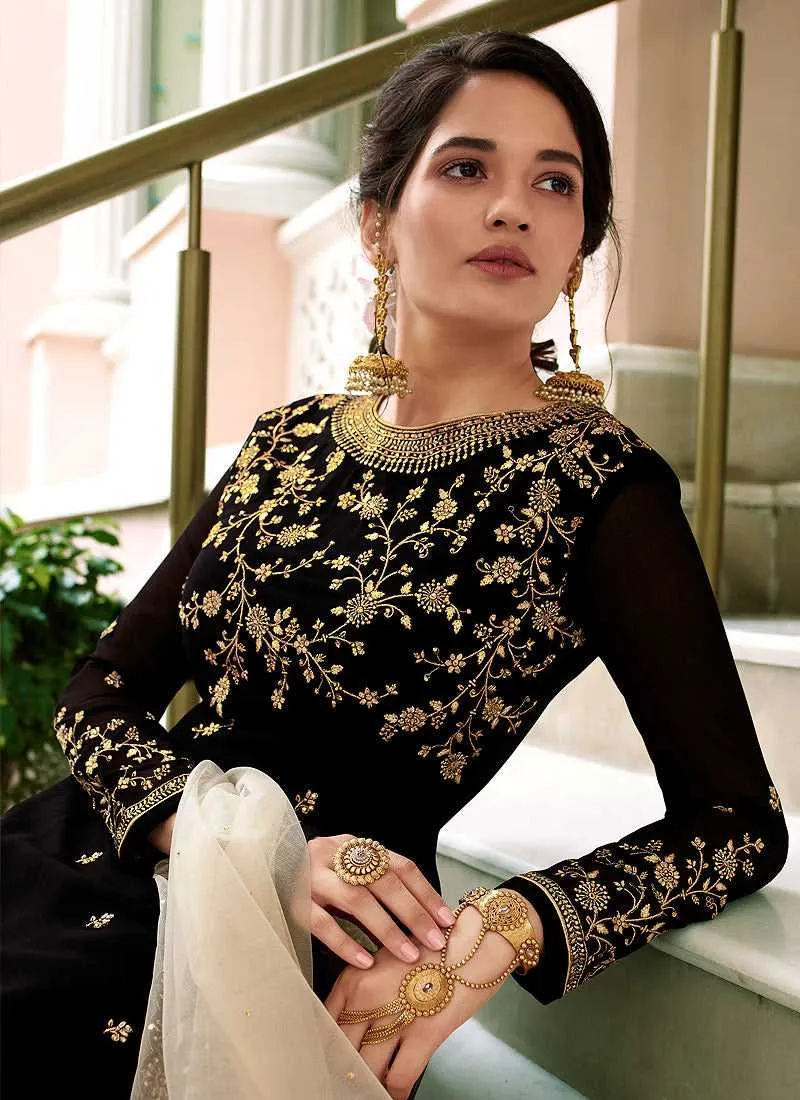 Black and Gold Heavy Embroidered Lehenga/ Pant Style Suit