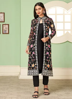 Black Embroidered Jacket Style Pant Suit