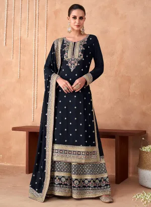 Black Embroidered Sharara Style Suit