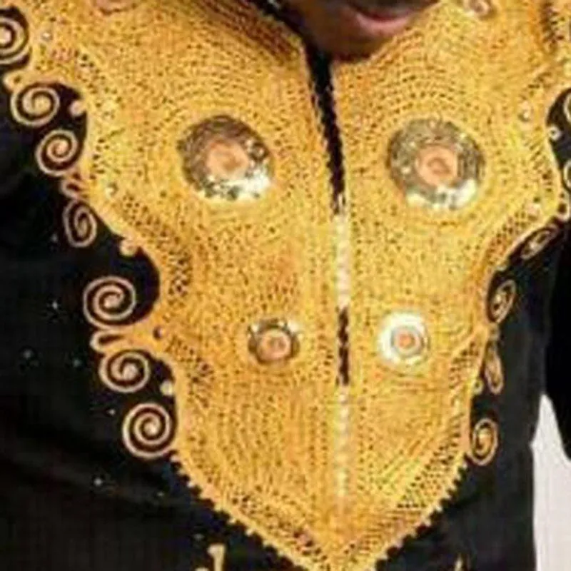 Black Golden Print Luxury African Dashiki Long Shirt Men Fashion Rich bazin African Clothes Men Slim Fit Long Sleeve Shirt