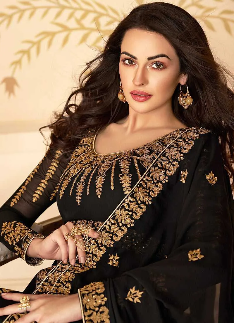 Black Heavy Embroidered High Slit Style Anarkali