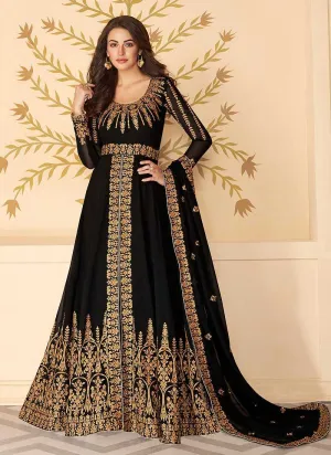Black Heavy Embroidered High Slit Style Anarkali