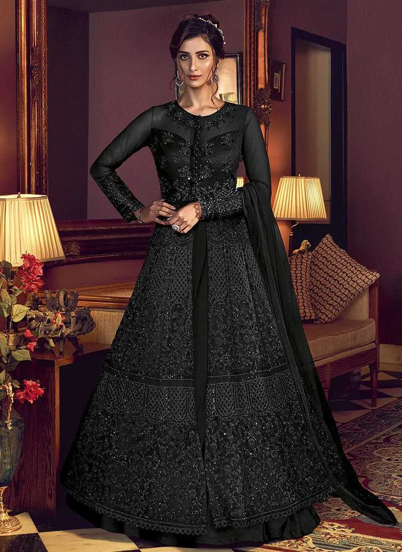 Black Heavy Embroidered Lehenga/ Pant Style Anarkali