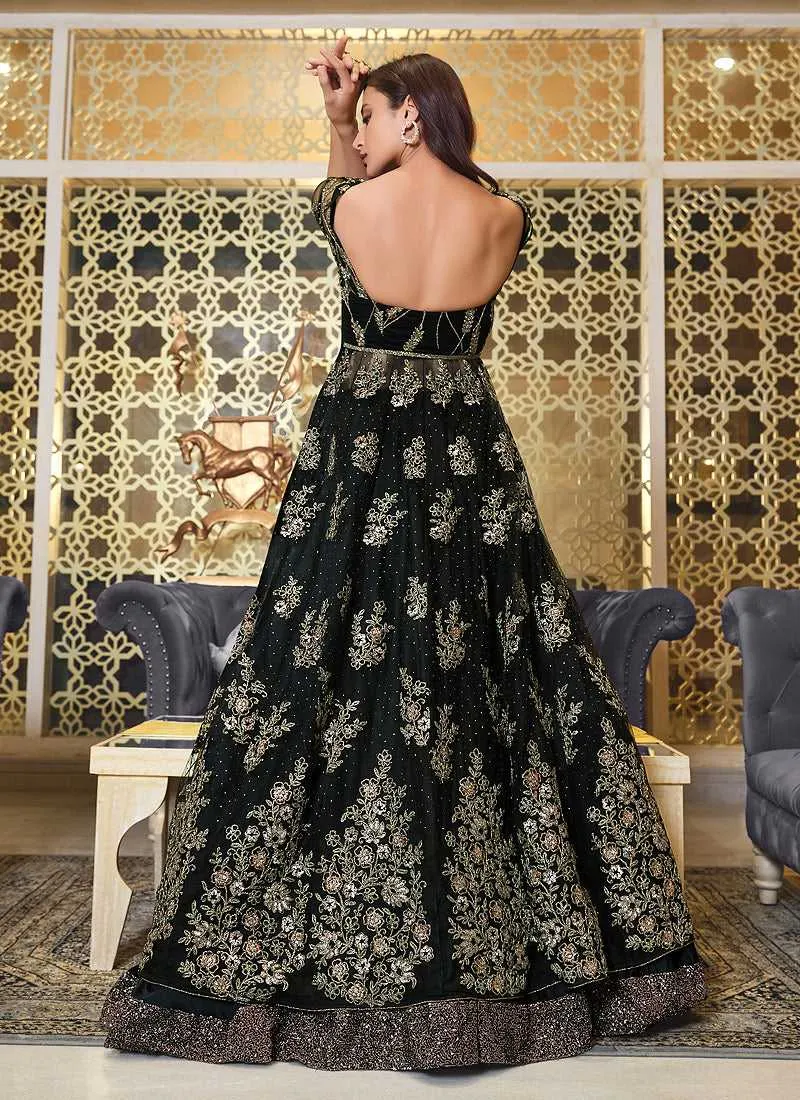 Black Heavy Embroidered Lehenga Style Anarkali