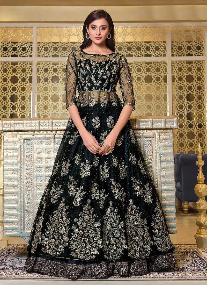Black Heavy Embroidered Lehenga Style Anarkali