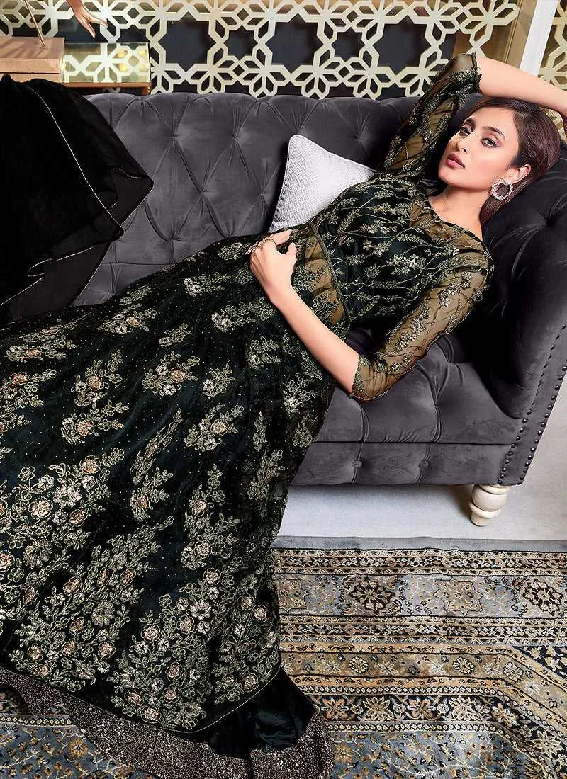 Black Heavy Embroidered Lehenga Style Anarkali