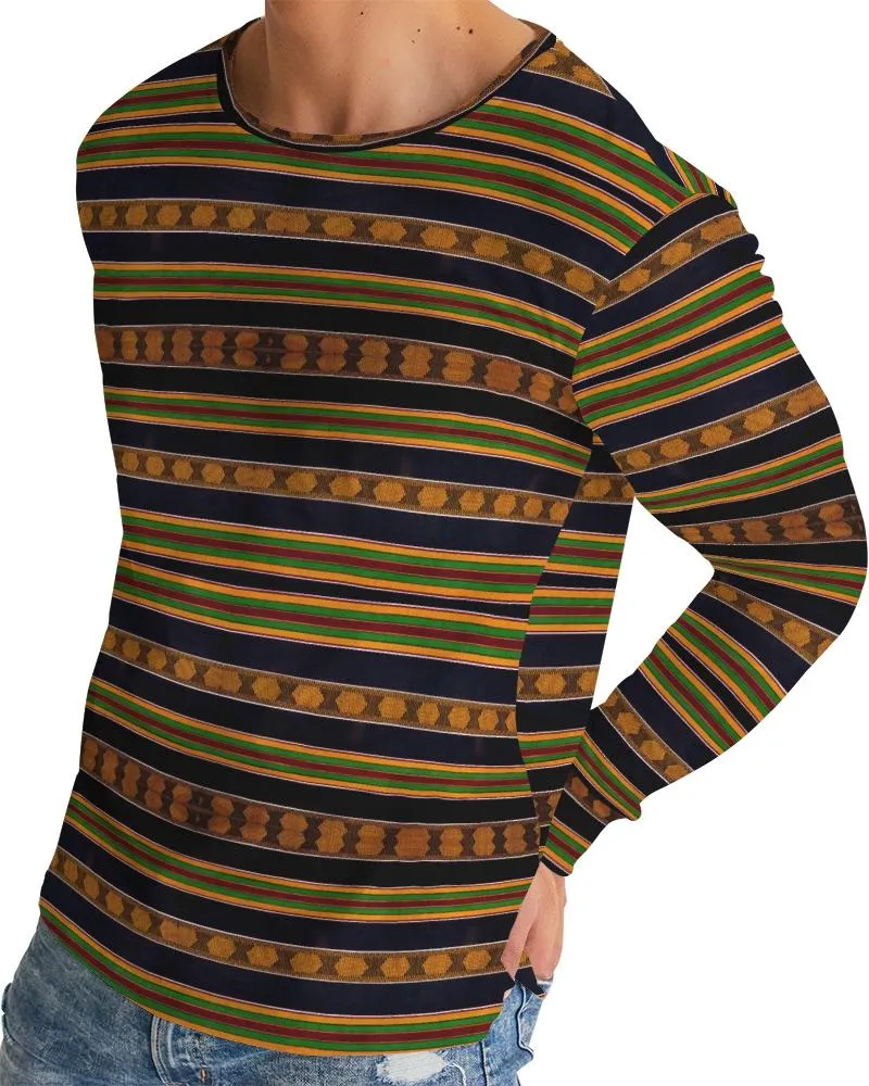 Black Kente African Print Men's Long Sleeve Tee