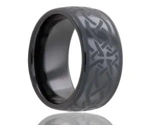Black Laser Engraved Cross Ceramic Ring