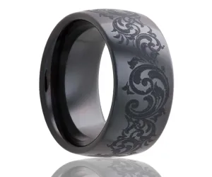 Black Laser Engraved Swirl Ceramic Ring