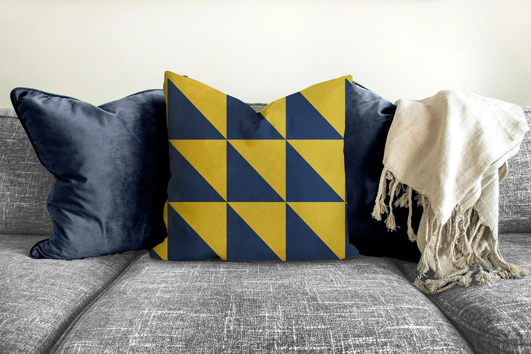 Blue and yellow Geometric throw pillow, bold, modern pillow, Interior decor, home decor, pillow cover and insert, accent pillow, insert