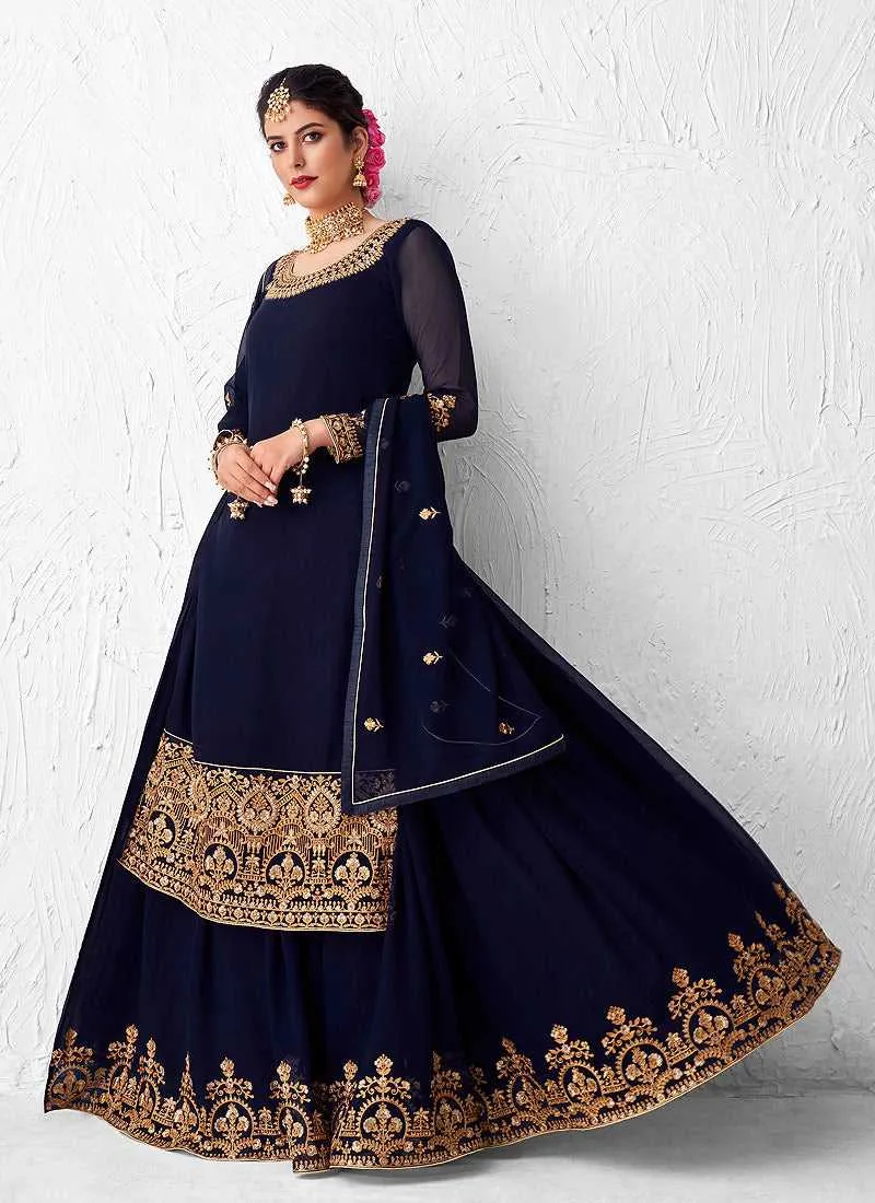 Blue Heavy Embroidered Lehenga Style Anarkali Suit