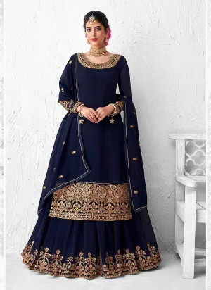 Blue Heavy Embroidered Lehenga Style Anarkali Suit