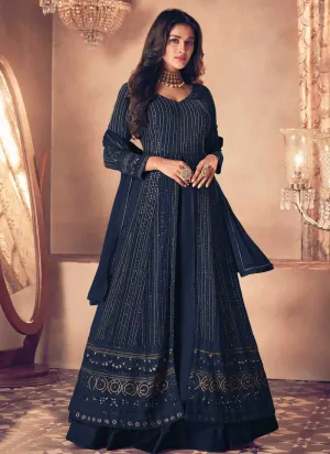 Blue Sequin Embroidered Slit Style Lehenga