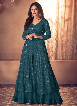 Blue Sequins Embroidered Slit Style Anarkali