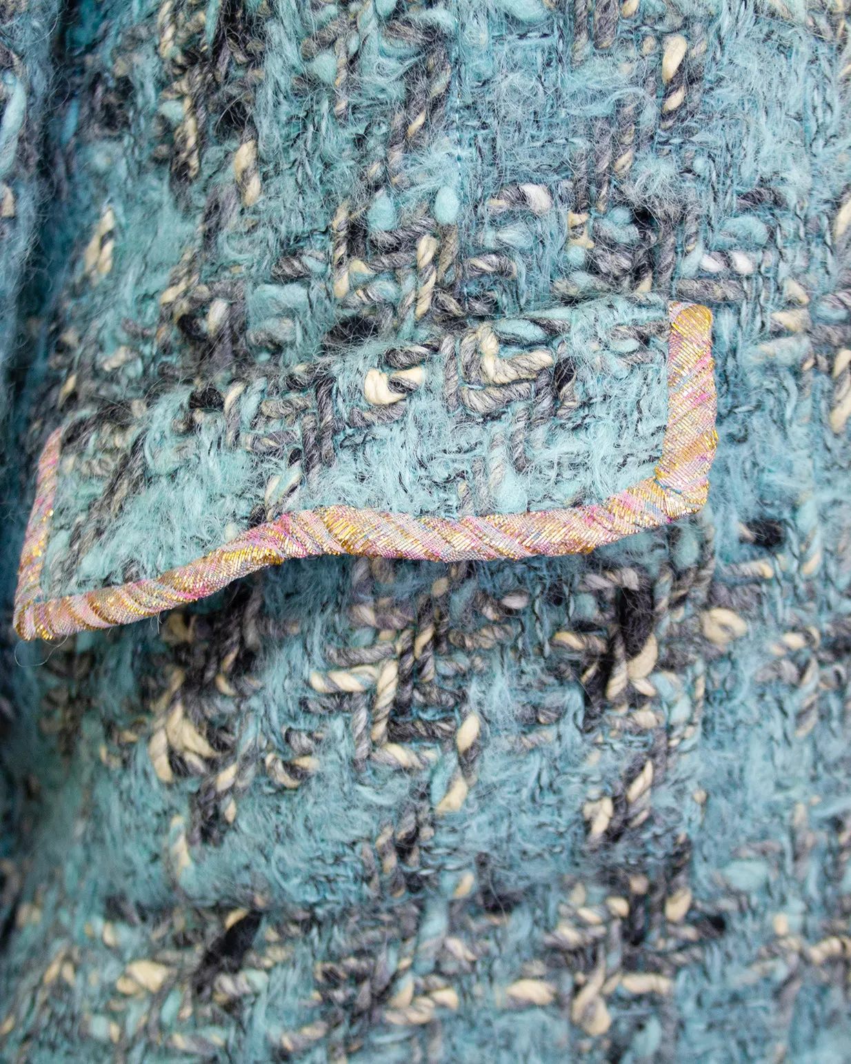 Blue Tweed Haute Couture Jacket and Dress Ensemble