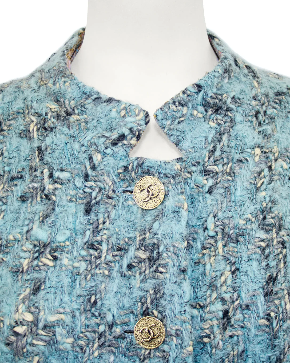 Blue Tweed Haute Couture Jacket and Dress Ensemble