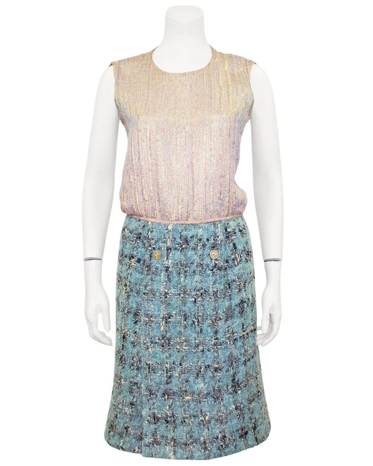 Blue Tweed Haute Couture Jacket and Dress Ensemble