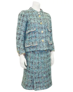 Blue Tweed Haute Couture Jacket and Dress Ensemble
