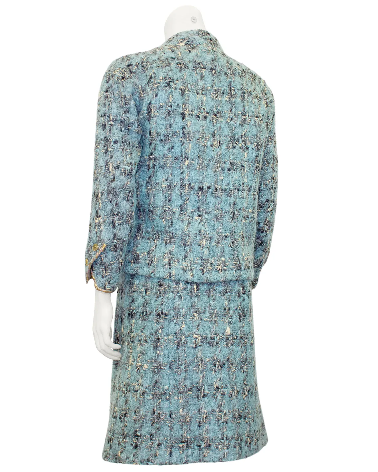 Blue Tweed Haute Couture Jacket and Dress Ensemble
