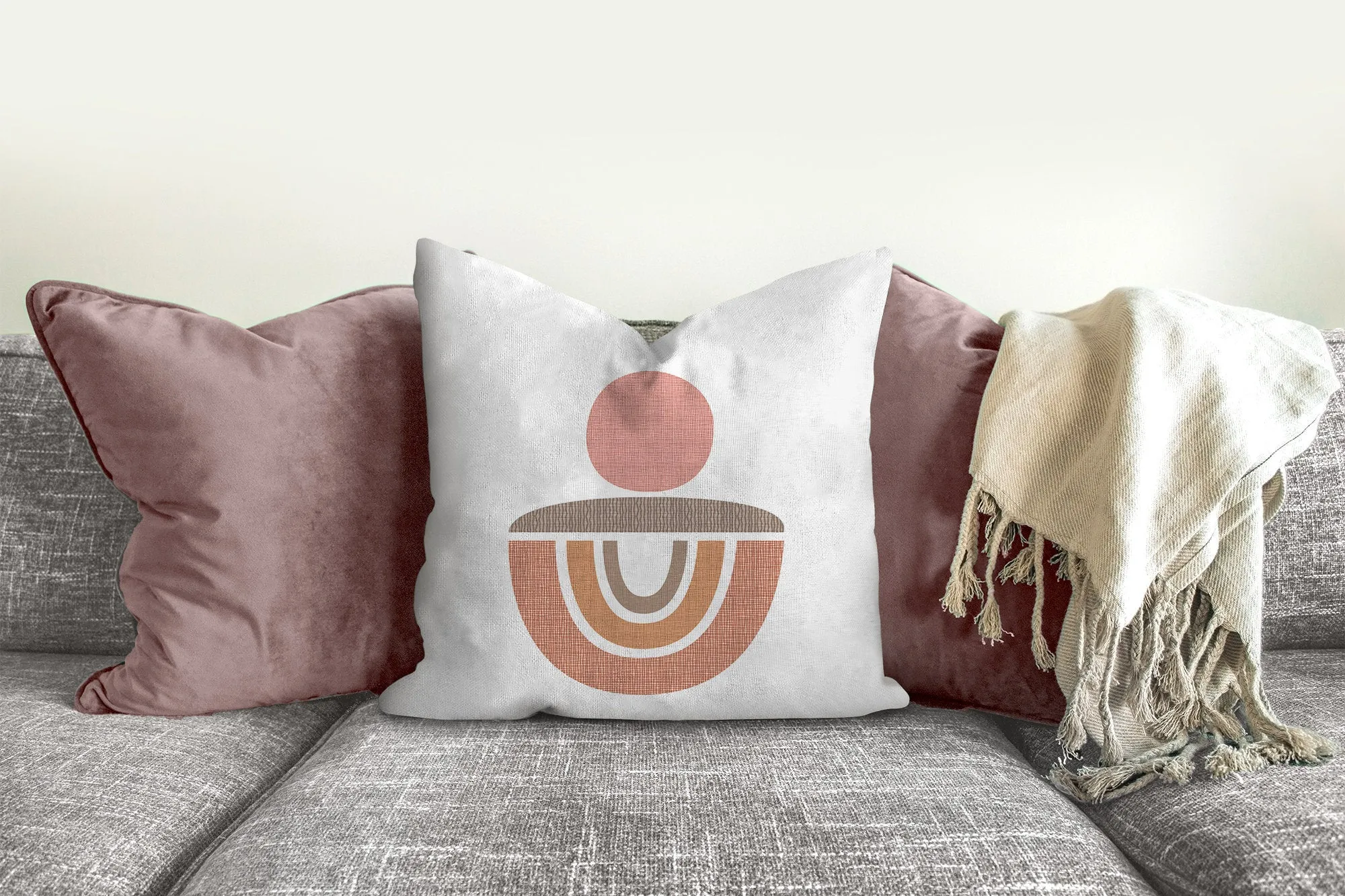 Bohemian pillow, mid century, half circles, modern style Interior decor, retro design, home decor, pillow cover and insert, pink and blush