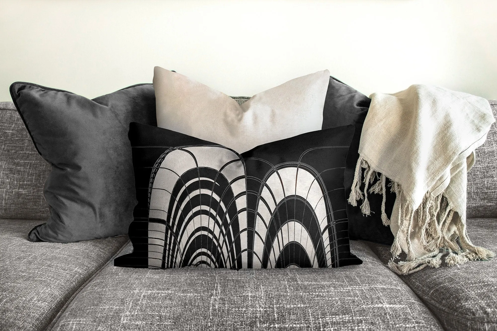 Boho pillow, mid century inspired, black and white abstract style, Interior decor, home decor, pillow cover and insert, home accent pillow