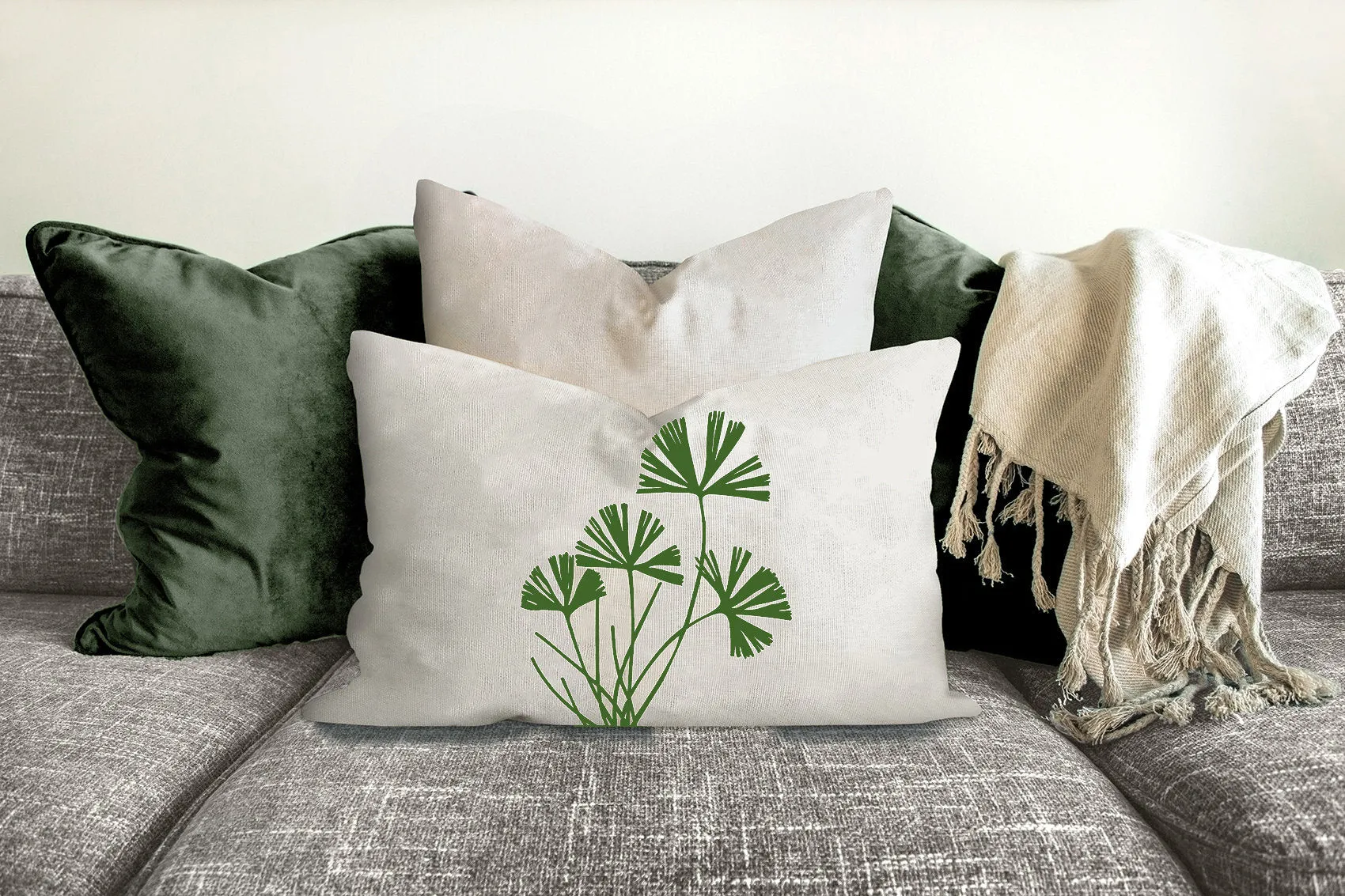 Botanical plant pillow, green fern tropical pillow, Interior decor, home decor, pillow cover and insert, botanical decor, natural decor