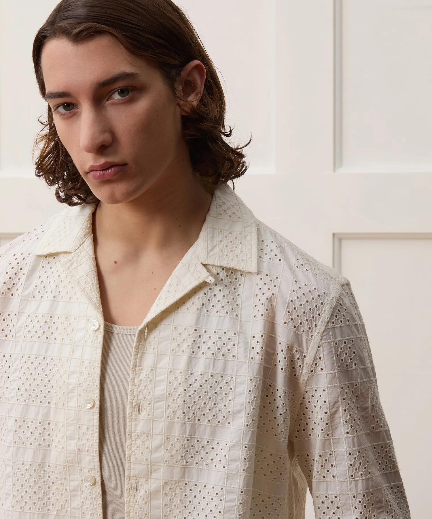Boxy Fit Checked Eyelet Shirt