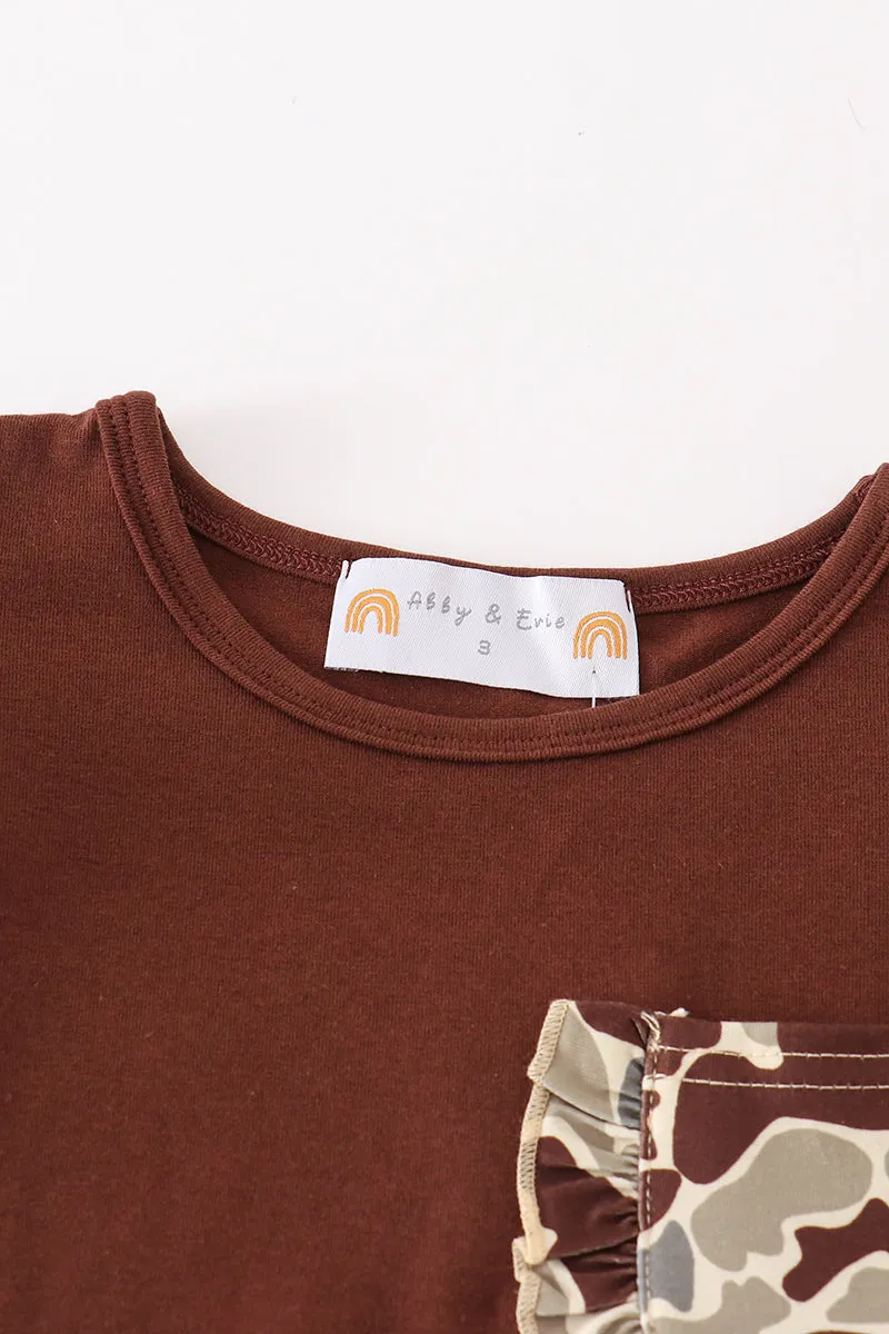 Brown Camouflage Ruffle Girl Set