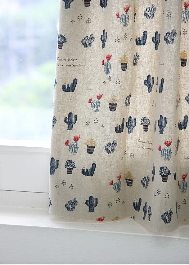 Cactus Cotton Linen Fabric, Blue, 57" Wide - By the Yard V01 88185