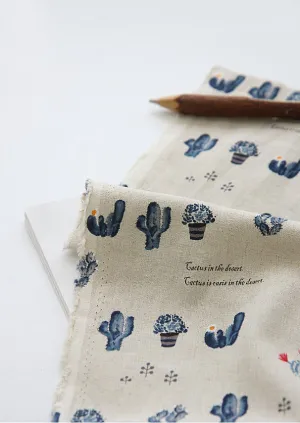 Cactus Cotton Linen Fabric, Blue, 57" Wide - By the Yard V01 88185