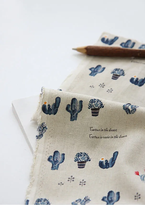 Cactus Cotton Linen Fabric, Blue, 57" Wide - By the Yard V01 88185