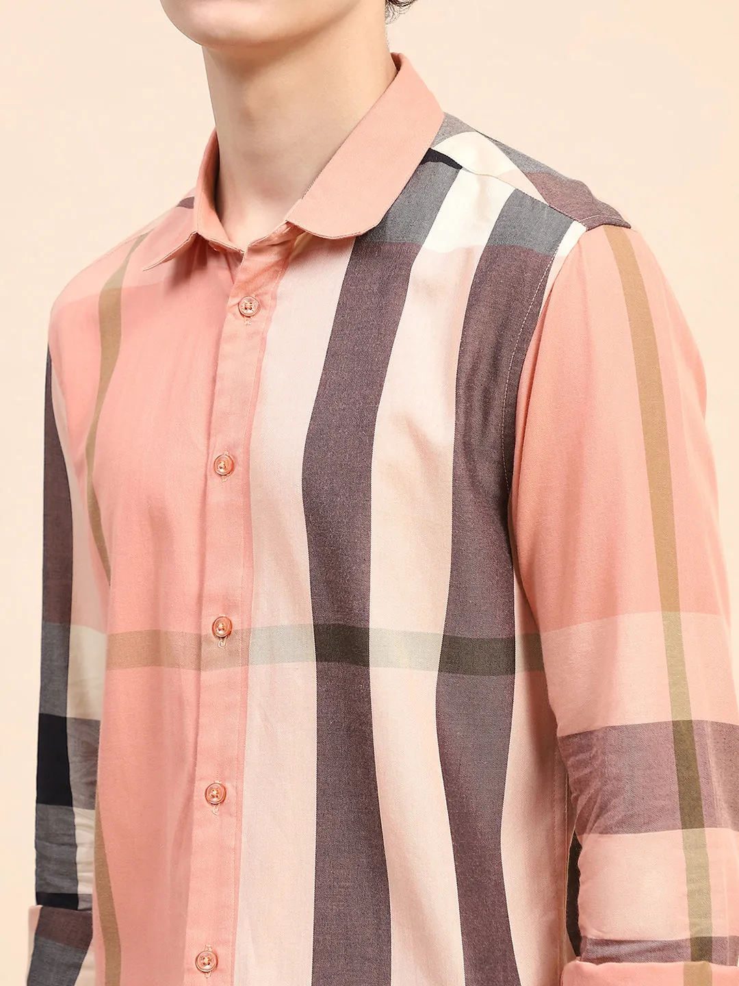 Camla Barcelona Chequered Peach Regular Shirt
