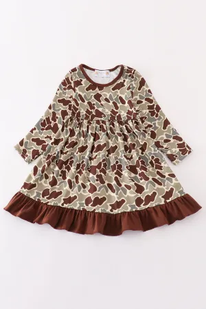 Camouflage Print Ruffle Dress
