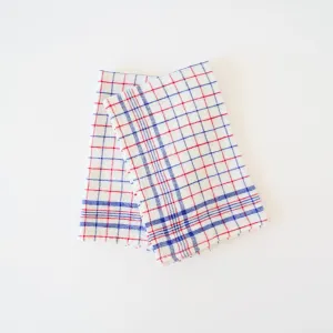 Caravan Set of Two Linen Kitchen Towels - Red/Blue Plaid