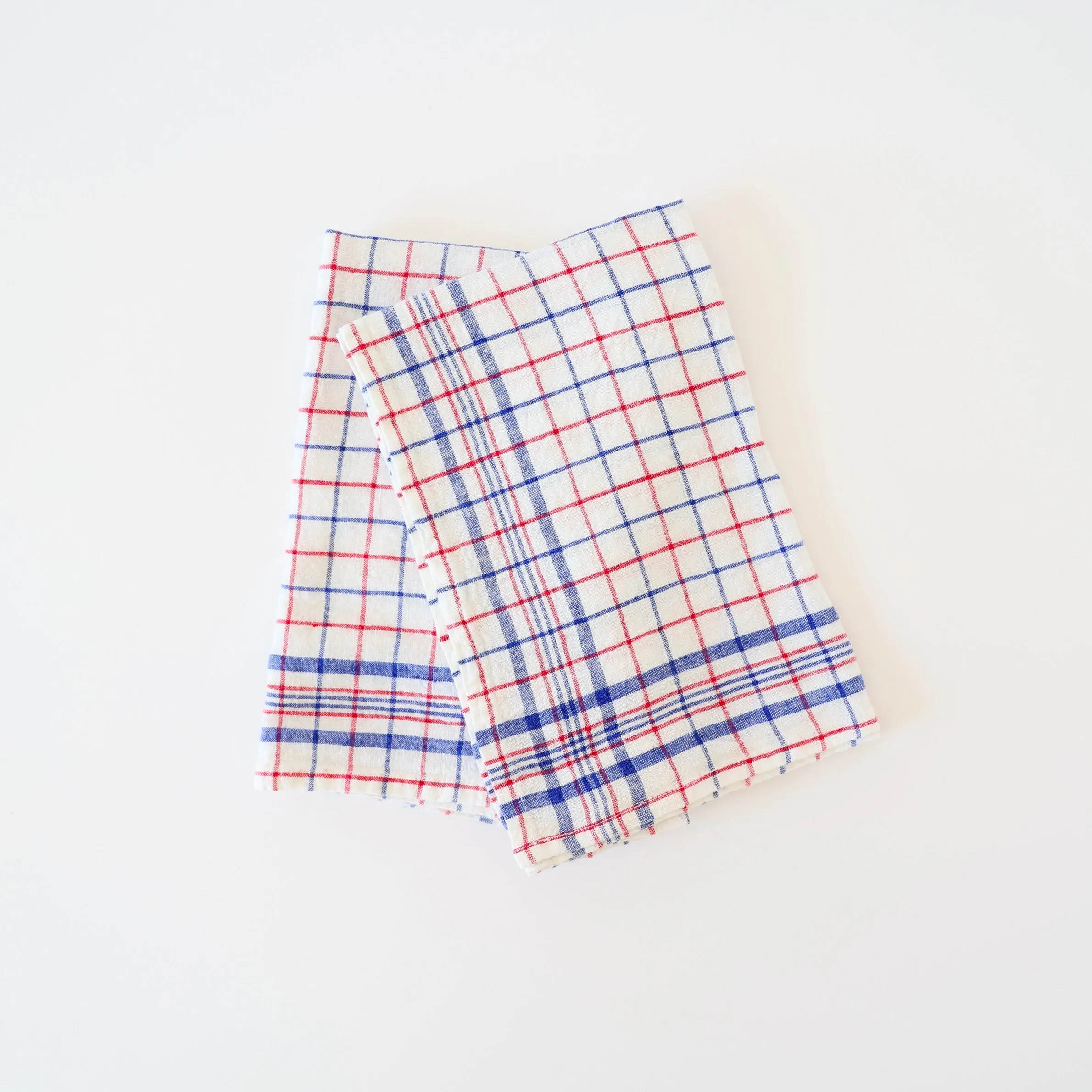 Caravan Set of Two Linen Kitchen Towels - Red/Blue Plaid