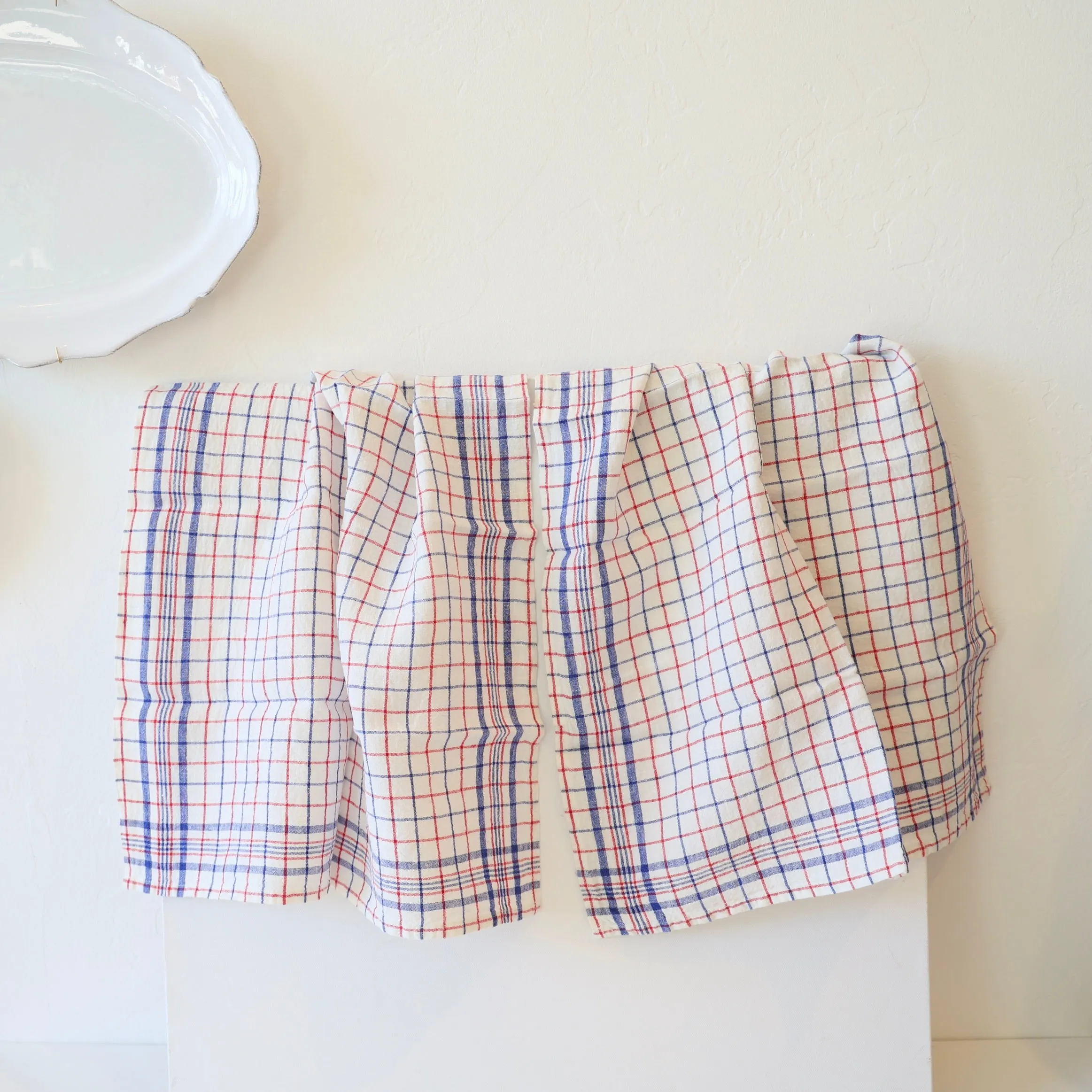 Caravan Set of Two Linen Kitchen Towels - Red/Blue Plaid