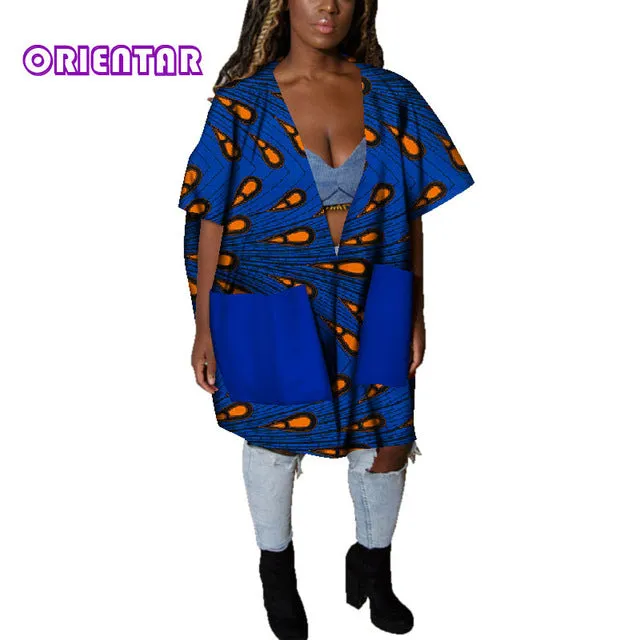 Casual African Clothes for Women African Print Cotton Loose Sexy Deep V Neck Dashiki Gown Women Bazin Riche Africa Blouse WY4803