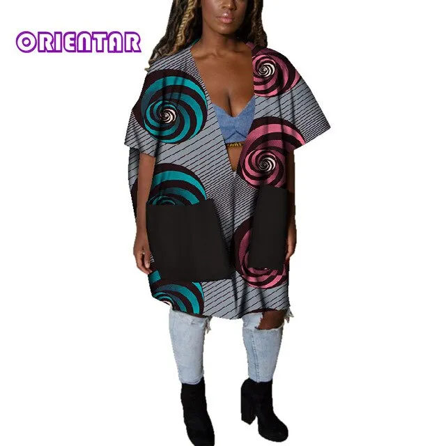 Casual African Clothes for Women African Print Cotton Loose Sexy Deep V Neck Dashiki Gown Women Bazin Riche Africa Blouse WY4803