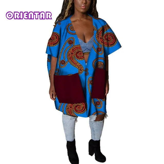 Casual African Clothes for Women African Print Cotton Loose Sexy Deep V Neck Dashiki Gown Women Bazin Riche Africa Blouse WY4803