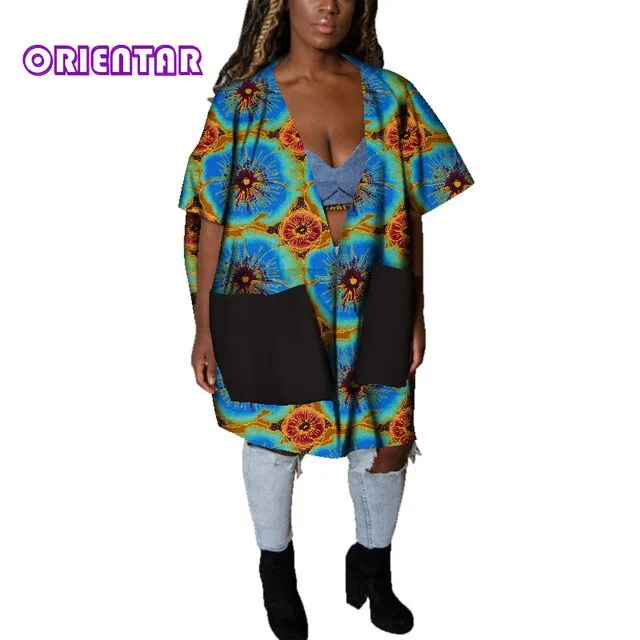 Casual African Clothes for Women African Print Cotton Loose Sexy Deep V Neck Dashiki Gown Women Bazin Riche Africa Blouse WY4803