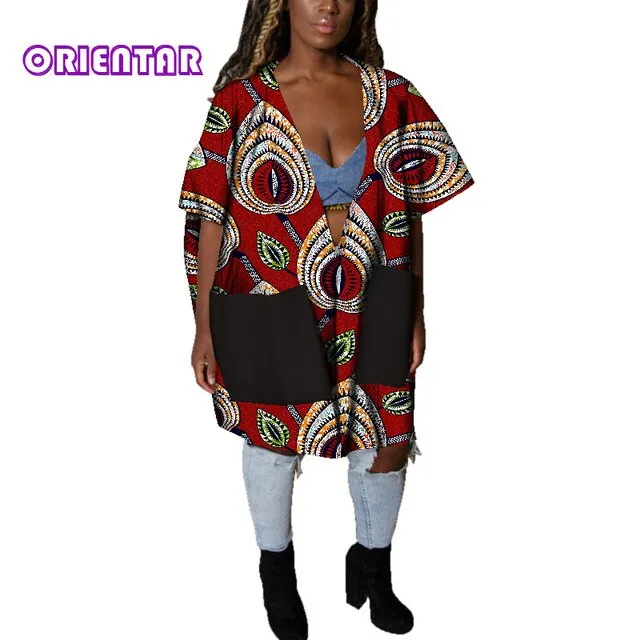 Casual African Clothes for Women African Print Cotton Loose Sexy Deep V Neck Dashiki Gown Women Bazin Riche Africa Blouse WY4803