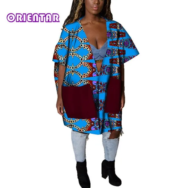 Casual African Clothes for Women African Print Cotton Loose Sexy Deep V Neck Dashiki Gown Women Bazin Riche Africa Blouse WY4803