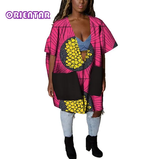 Casual African Clothes for Women African Print Cotton Loose Sexy Deep V Neck Dashiki Gown Women Bazin Riche Africa Blouse WY4803