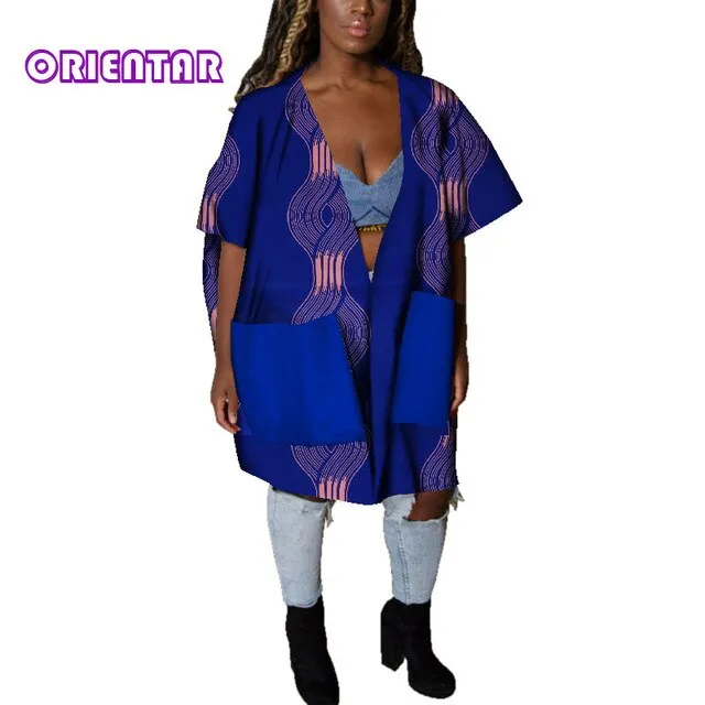Casual African Clothes for Women African Print Cotton Loose Sexy Deep V Neck Dashiki Gown Women Bazin Riche Africa Blouse WY4803