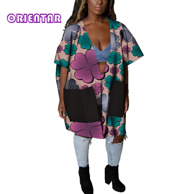 Casual African Clothes for Women African Print Cotton Loose Sexy Deep V Neck Dashiki Gown Women Bazin Riche Africa Blouse WY4803