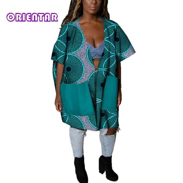 Casual African Clothes for Women African Print Cotton Loose Sexy Deep V Neck Dashiki Gown Women Bazin Riche Africa Blouse WY4803