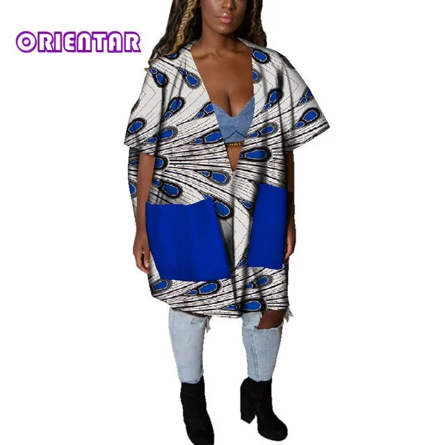 Casual African Clothes for Women African Print Cotton Loose Sexy Deep V Neck Dashiki Gown Women Bazin Riche Africa Blouse WY4803