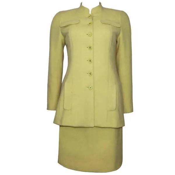 CHANEL Yellow Two-Piece Skirt and Suit Set | Size 36